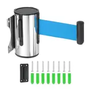 16.4 ft Fixed Wall Mount Retractable Belt Barrier Silver/Light Blue