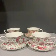 Gracie China 8pc Tea Set Floral Mint Coastline Imports 4 Tea Cups- 4 Saucers