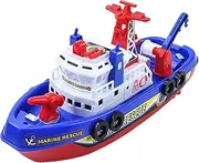Electric Fire Boat Toy, Toddler Water Play Toy, Battery Operated Ship with Automatic Water Spray, Electric Boat for Water Games, Water Play Games for Kids, Lights & Music for Bathtub Pool Beach