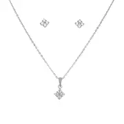 Diamond Shaped Cluster Stud Earrings and Necklace Set with Cubic Zirconia in Sterling Silver