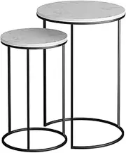 Exquisite 2pcs Marble Coffee Table, Metal Round Side Table Living Room Office Corner Table Stackable Sofa Table Furniture Set(Size:30 * 30 * 50CM+40 * 40 * 60CM,Color:A)