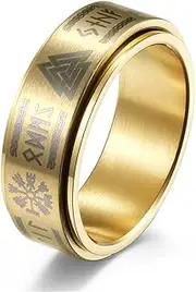 [SINLEO] Men's Stainless Steel Anxiety Ring Norse Viking Spinner Ring Band with Viking Rune Odin Norse Text Jewelry