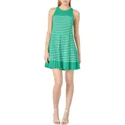 English Factory Pleated Stripe Knit Minidress in Green/White at Nordstrom, Size Small