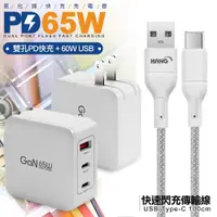 在飛比找ETMall東森購物網優惠-CB 65W GaN 氮化鎵 快速充電器-白+高密編織線US