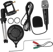 FUNOMOCYA 1 Set Microphone with Tripod Stand for Recording Live Broadcast Karaoke Black Includes for Vocals Compatible with Karaoke Apps