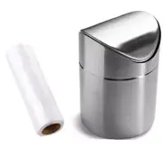 ZHOUWHJJ Mini Countertop Brushed Stainless Steel Swing Lid Trash Can Set Come...