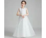 Girls Dress Dress Sleeveless Mesh Embroidery Holiday Performance Princess Dresses-White