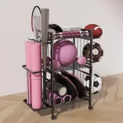 Yoga Mat Storage Rack Iron with Wheels for Yoga Block Basketball Kettlebells
