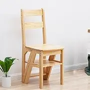 Wooden Folding Ladder Chair for Kitchen - Solid 4 Steps Stepladder Stairway, Climb Ladder Step Stool for Indoor Kitchen and Office