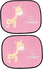 2Pcs Cartoon Car Window Shade UV Protection Mesh Screen Electrostatic Design for Auto Side Windows Giraffe Print Easy Application Removal for Family Sun Safety