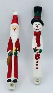 VTG Christmas Snowman & Santa Clause Candles Taper 10" Novelty -Cute