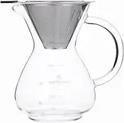 Pour-Over Glass Coffee and Tea Maker, 400ml Capacity, with Stainless Steel Filter
