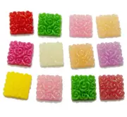100 Mixed Color Flatback Resin Floral Square Cabochons 10X10mm