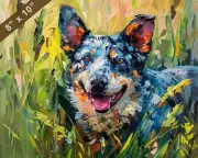 Australian Cattle Dog painting in a lush farm field 8x10 Print
