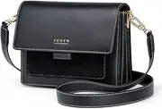 [FOXER] Small Leather Crossbody Bags for Women, Genuine Leather Mini Ladies Messenger Bag with Adjustable Shoulder Strap Women's Satchel Purses and Handbags Girls Cell Phone Pouch Crossbody Flap Bag (Black)