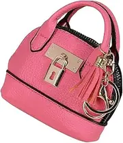 [Generic] Mini Tote Purse Keychain, Cute Tote Bag Coin Purse Keychain, Mini Backpack Keychain Wallet PU Leather (Rose Red, 10.5 * 4 * 11CM)