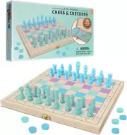 2 in 1 Wooden Chess and Checkers Set - Chess Set for Kids – 11” X 11” Wood Game