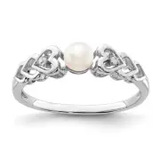 Sterling Silver Rhodium-plated FW Cultured Pearl & Diamond Ring Size 10