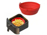 Foldable Air Fryer Silicone Pot Liners Reusable Baking Tray with Handle Red