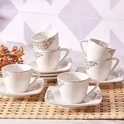 [KARACA] Nazende 6 Pcs Coffee Cup, Espresso Cup and Saucer Set, Mocha Cup, Turkish Coffee Cup, 12 Pieces, Traditional Turkish Pattern Capacity
