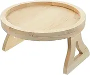 Luxshiny Couch Arm Tray Table Wooden Snack Serving Tray Round Sofa Table Cup Holder