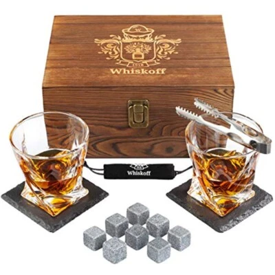 Whiskey Glass Set of 2 - Bourbon Whiskey Stones Gift Set - Rocks Whisky Chilling