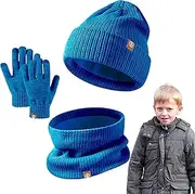 Kids Hat and Gloves Set,Children Beanie Hat Gloves Scarf - Knit Fleece Soft Warm Cold Weather Hat Neck Scarf Gloves for Camping Skiing Hiking Snowboarding Foccar