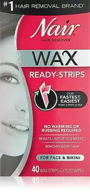 Nair Hair Remover Wax Ready-Strips for Face & Bikini No Warming 40 Count