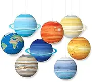 Pack of 8 Planet Paper Lanterns, Space Themed Lanterns, Hanging Planet Lanterns, Solar System, Paper Lanterns for Classroom, Science, Birthday, Patry Decorations, Multicoloured