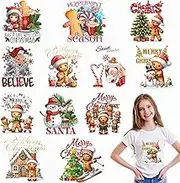 12 Sheets Christmas Heat Transfers Vinyl, Gingerbread Christmas Iron on Transfers for T-Shirts, Christmas Iron on Decals for Clothes Bag Pillow Covers DIY Decorations