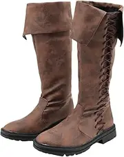 [CIYASHEH] Unsex Retro Medieval Renaissance Pull On Boots Mid Calf Gothic Boots Halloween Cosplay Cuff Shoes