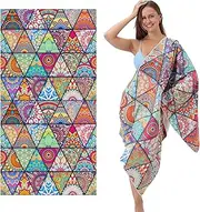 SteadyINK® Boho Microfiber Beach Towel - Lightweight Quick Dry Sand Resistant Travel Towel, Double-Sided Velvet Pool Towel, Bohemian Mandala Mosaic Design (160x80CM) with Carry Bag (B9)