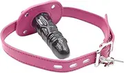 Lockable Dildo Mouth Gag Bondage Adjustable Leather Strap On with Lock SM Realistic Penis Gag Romi