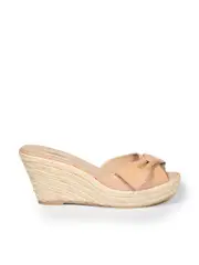 Beige Patent Bow Wedge Sandals