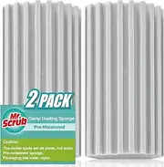 Damp Scrub Dusting Duster Sponges, 2 Pack Grey Dust Cleaning Sponge Supplies for Daddy Mommy, Reusable Household Cleaning Sponge Tool for Blinds, floorboards, Fan Blades, Vents, Glass, Mirrors