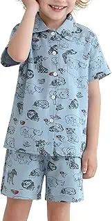 [Miyanuby] 100% Cotton Toddler Baby Boy Summer Outfit Clothing Set Short Sleeve Button Down T-Shirt Tops Pocket Shorts Two Piece Pants Set