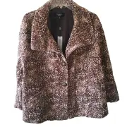 talbots jacket size 16 plus size brown animal print cotton long sleeve NEW