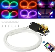 Qasim Sequential LED Strips APP Bluetooth Control RGB Multi Color Headlight 24Inch LED Daytime Running Lights Flexible DRL Tube Strip 12V 2-Pack