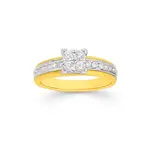 9ct Two Tone Gold Diamond Square Ring