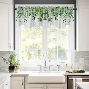 Eucalyptus Leaf Plant Theme Window Kitchen Short Curtain Dark Green Leaf Spring Plant Flower Short Window Curtain Fresh And Simple Style Suitable For Coffee Sh