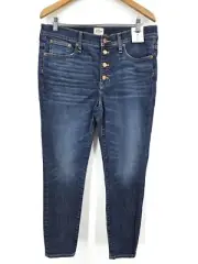 New J. Crew 9" Toothpick Jeans Womens 31 Blue Denim Button Front