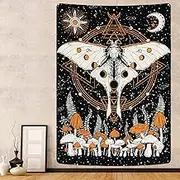 Krelymics Moth Tapestry Mushroom Tapestry Sun and Moon Tapestries Moon Phase Tapestry Celestial Star Tapestry Wall Hanging for Room(51.2 x 59.1 inches)
