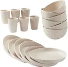 18Pcs Wheat Straw Dinnerware Sets Unbreakable Reusable Dinnerware Set Kitchen Cu