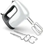 [Moulinex] Prep'Mix+ Beater, Ideal for light and thick preparations, Powerful 500 W motor, 5 speeds, Turbo adjustment, 2 whisks, 2 kneaders, stainless steel, HM460110