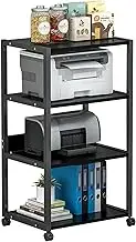 Printer Stand,4 Layers Wood Wooden Partition Storage Shelves,Under Desk Fax Machine Stand with Wheels,for Printer Fax Boo(Black)