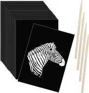 Scratch Art Paper Set Black Scratch Paper with Wooden Stick Scratch Off Paper Scratch Art Drawing Paper for Kids Adults DIY Birthday Party Gift Supplies (24 Pieces)