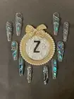 Z NAILZ! Stunning Clear Matte 2XL Ballerina Press On Nails W/Aqua Stones