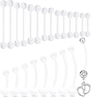 [Ocptiy] 14mm-38mm 14G Clear Plastic Nipple Tongue Ring Industrial Earrings for Surgery Pregnancy Belly Button Ring Bioflex Flexible Acrylic Straight Barbells Piercing Jewelry Retainer for Work Sport