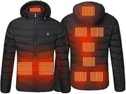 [Generic] Heated Jacket Men Women Down Jacket 9 Areas Graphene USB Electric Charging 3 Temperature Levels Heating Hooded Coat Washable Breathable Waterproof Warm Clothing Heated Vest for Outdoor Activities