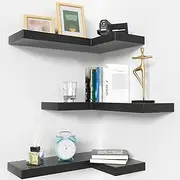 [NATURE'S SOURCE] Corner Floating Shelves with Invisible Brackets, Corner Shelves Wall Mounted Set of 3, Bedroom Bathroom Kitchen Living Room Office- Gothic Style 17" x 6" (Black)